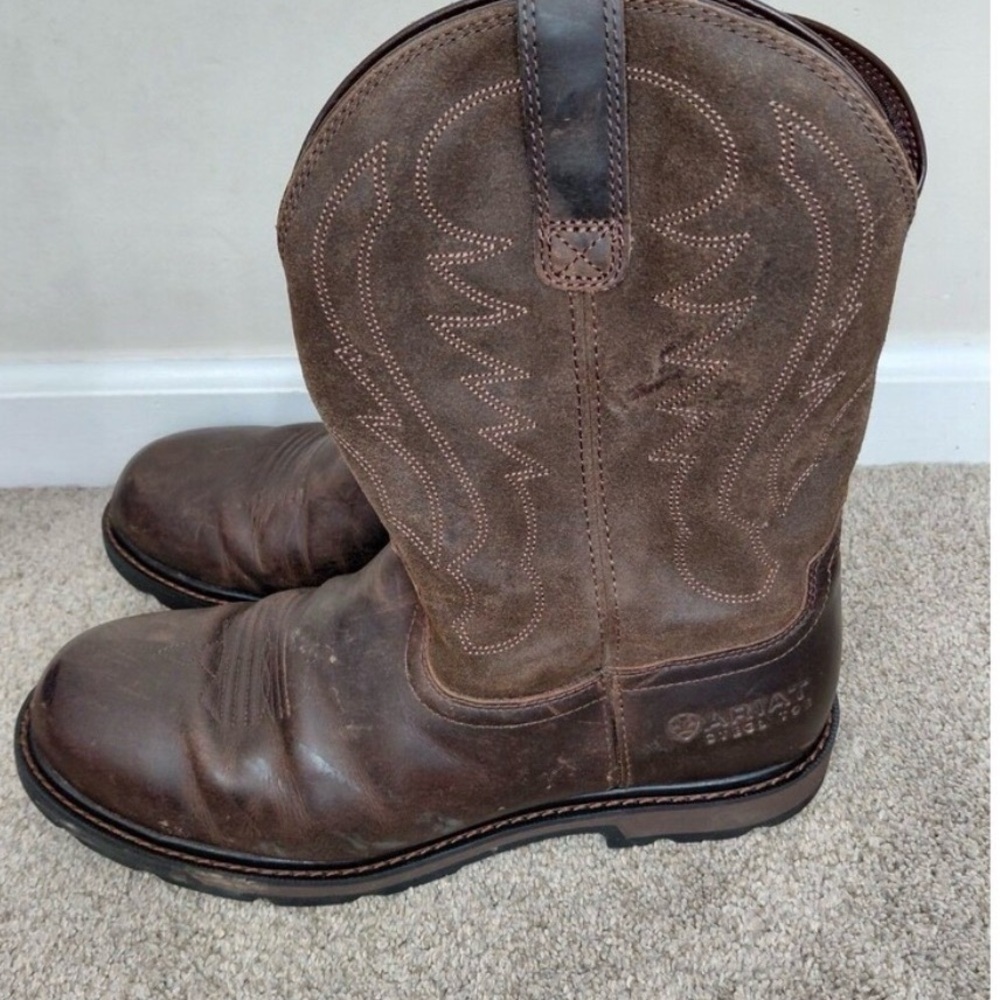 Ariat Men 14EE Groundbreaker PullOn Distressed Brown Work Boot 10014238 Soft Toe